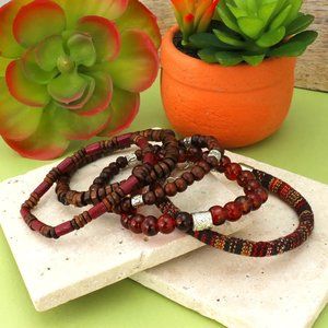 Brown Wood & Bead Men's Bracelet Set